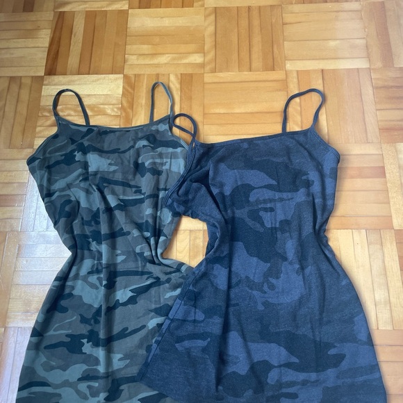 Tops - Camo Print Spaghetti Strap Dress - Olive & Charcoal